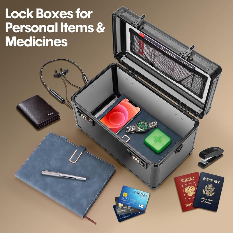 LOCKCURX Large Lock Box - Security Combination Lock Box, Locking Storage Case for Personal Items and Medicine, Childproof Lockable Lockbox for Home/Office/School, 13.4x8.2x7.6 Inch, Black - Image 2